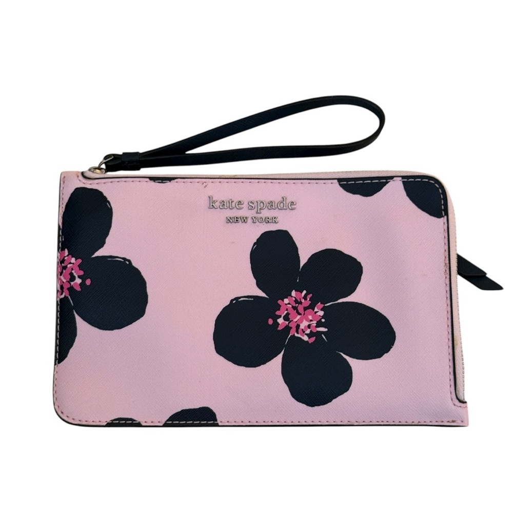 Kate Spade Black Floral Pink Wristlet Credit Card Slots